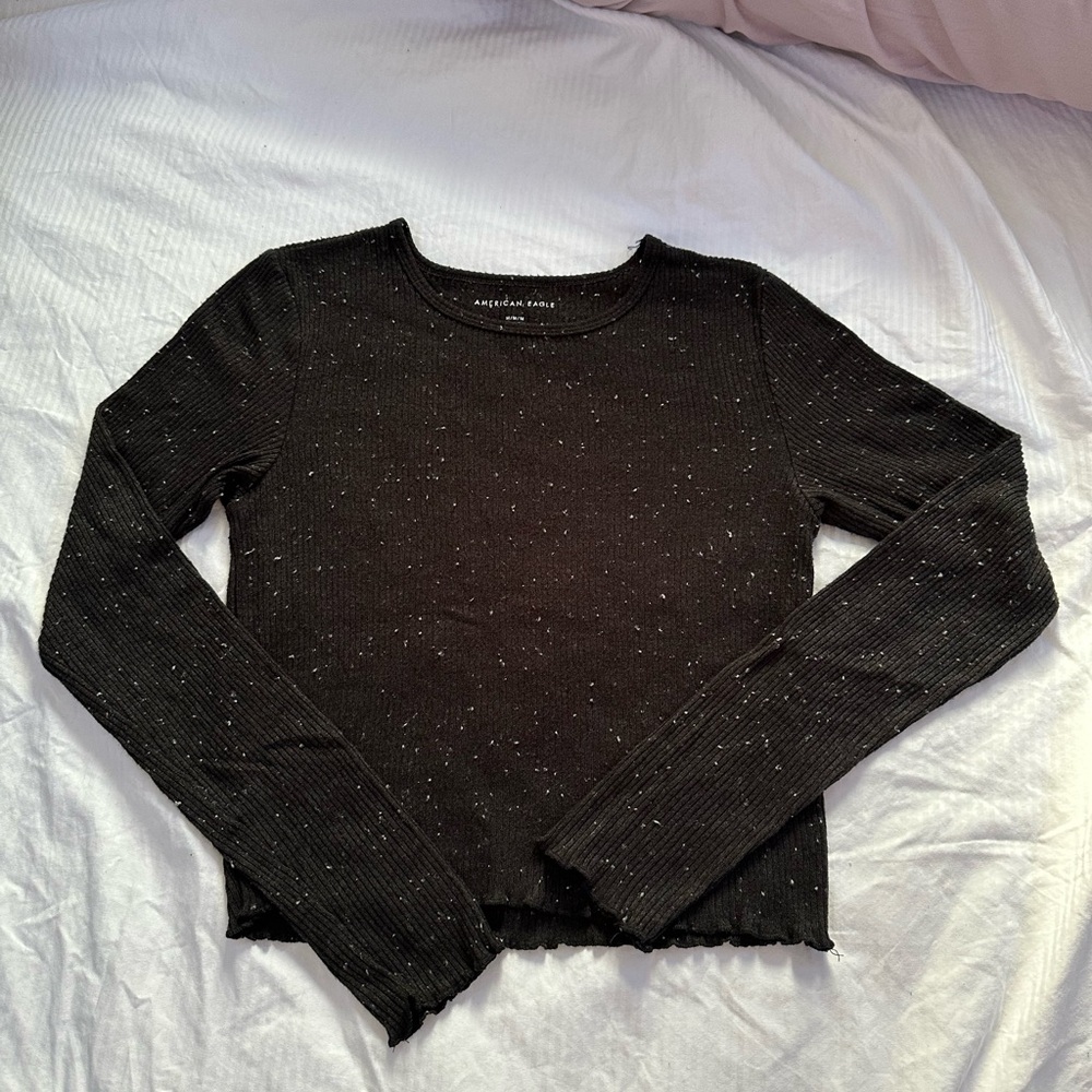 American Eagle Outfitters Black Speckled Long Sleeve Top